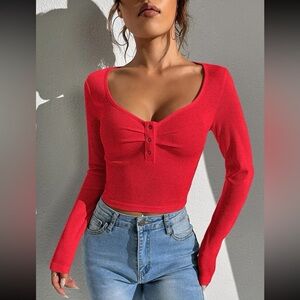 Red long sleeve crop top